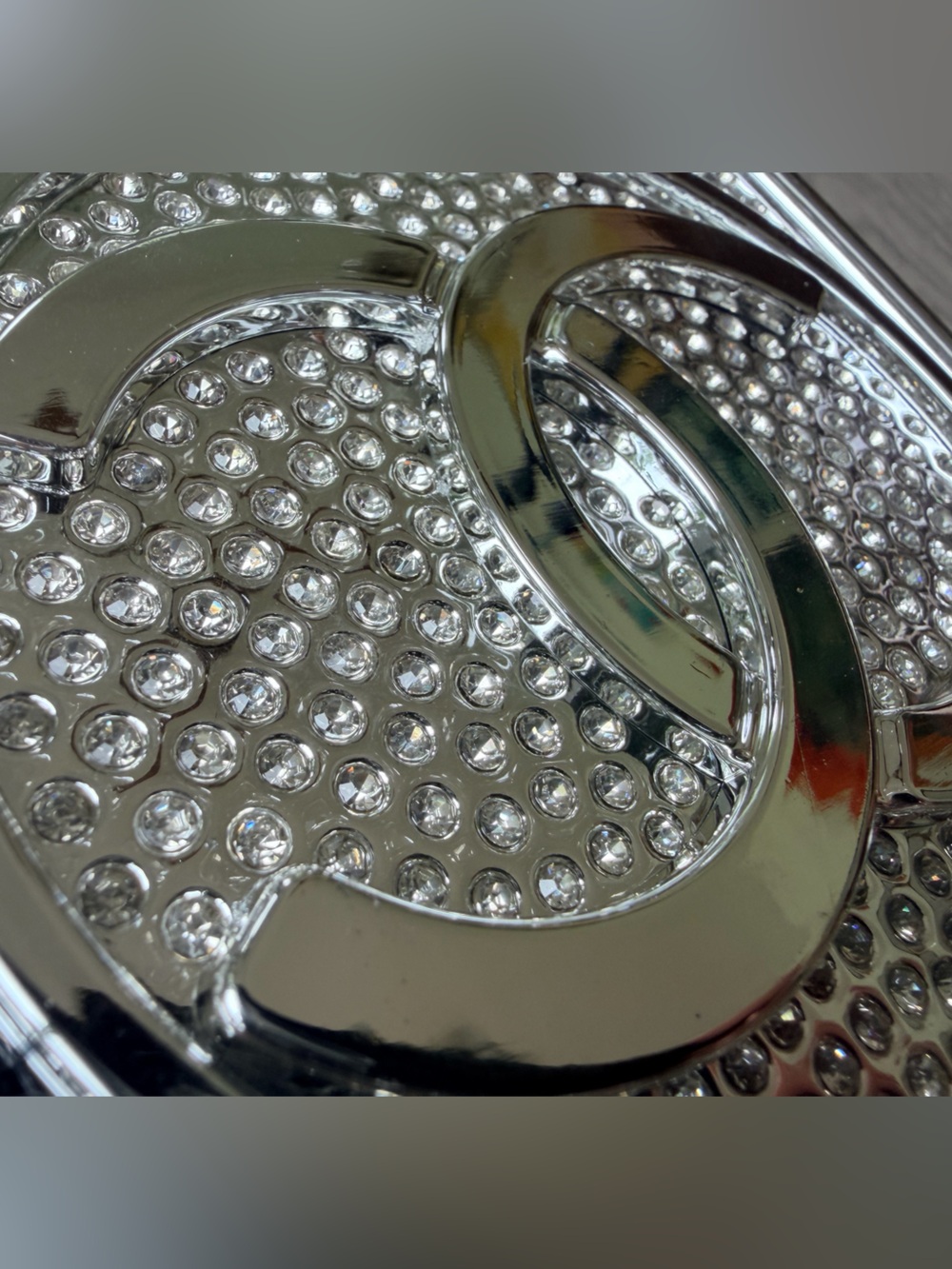 SEALED Source Unknown Silver Chanel Inset Crystal Perfume Bottle Clutch on Chain - Picture 4 of 15